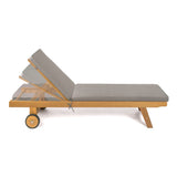 Senia 77.56"x23.62" Modern Classic Adjustable Acacia Wood Chaise Outdoor Lounge Chair with Cushion & Wheels