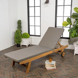 Senia 77.56"x23.62" Modern Classic Adjustable Acacia Wood Chaise Outdoor Lounge Chair with Cushion & Wheels