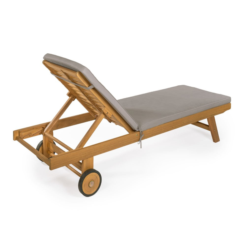 Senia 77.56"x23.62" Modern Classic Adjustable Acacia Wood Chaise Outdoor Lounge Chair with Cushion & Wheels