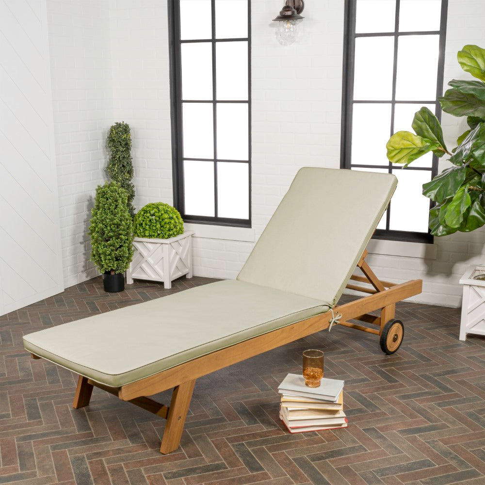 Senia 77.56"x23.62" Modern Classic Adjustable Acacia Wood Chaise Outdoor Lounge Chair with Cushion & Wheels