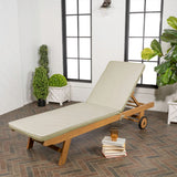 Senia 77.56"x23.62" Modern Classic Adjustable Acacia Wood Chaise Outdoor Lounge Chair with Cushion & Wheels