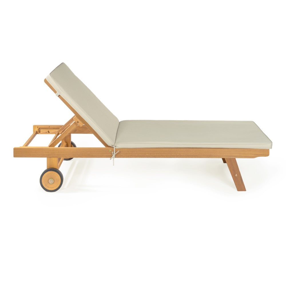 Senia 77.56"x23.62" Modern Classic Adjustable Acacia Wood Chaise Outdoor Lounge Chair with Cushion & Wheels