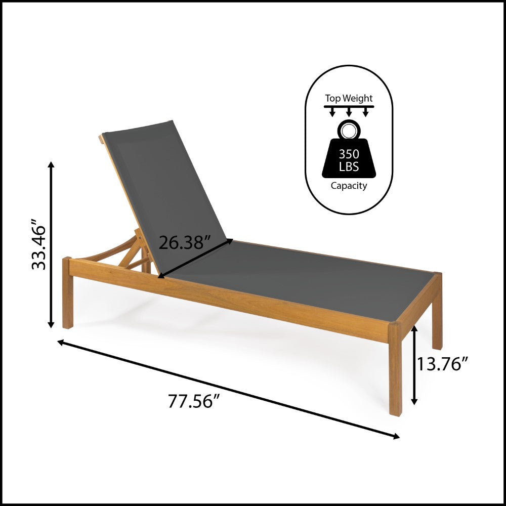 Tozey 77.56"x26.38" Modern Minimalist Adjustable Acacia Wood Chaise Outdoor Lounge Chair