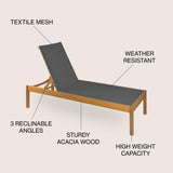 Tozey 77.56"x26.38" Modern Minimalist Adjustable Acacia Wood Chaise Outdoor Lounge Chair
