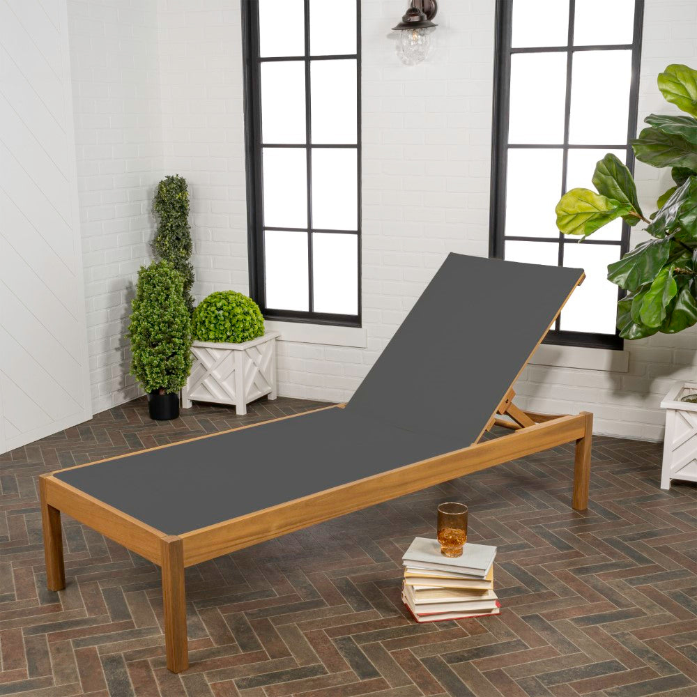 Tozey 77.56"x26.38" Modern Minimalist Adjustable Acacia Wood Chaise Outdoor Lounge Chair