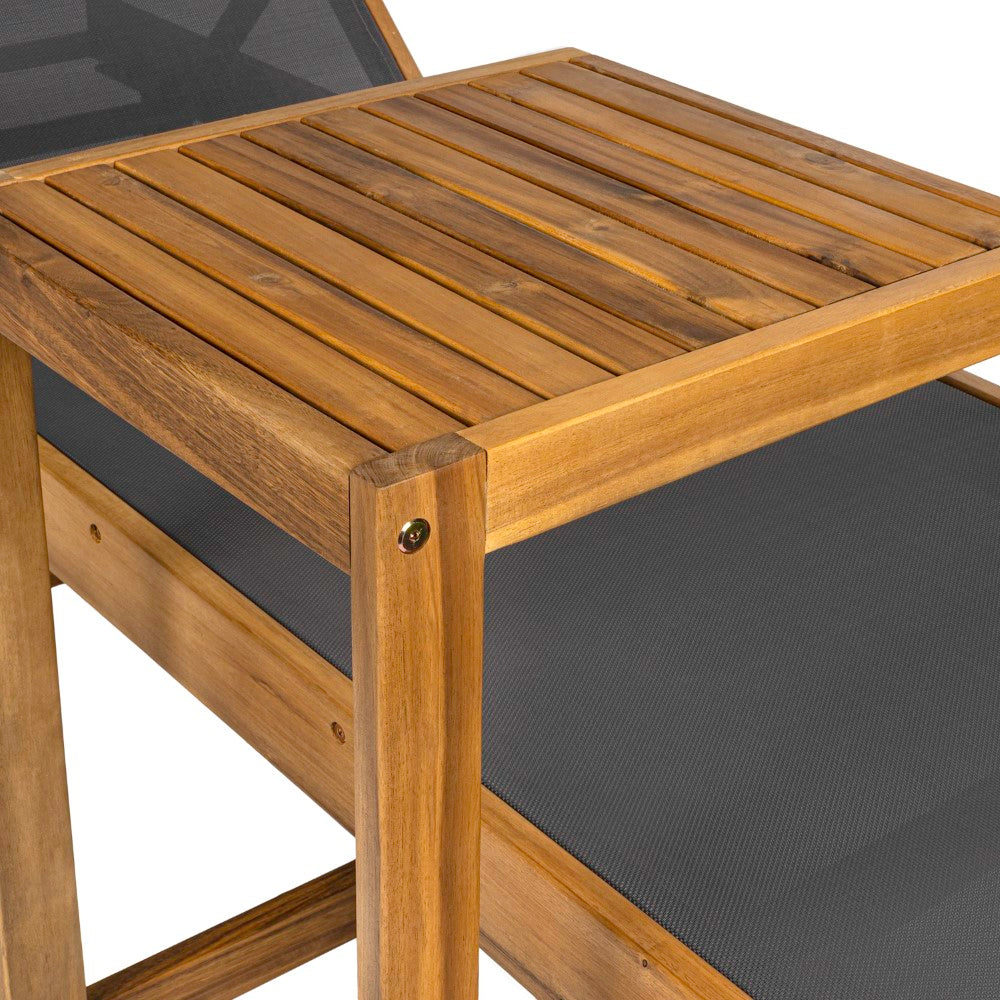 Briarwind Coastal Modern Acacia Wood Mesh 3-Position Outdoor foldable Chaise Lounge Set with Side Table
