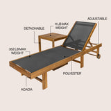 Briarwind Coastal Modern Acacia Wood Mesh 3-Position Outdoor foldable Chaise Lounge Set with Side Table