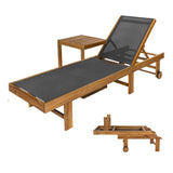Briarwind Coastal Modern Acacia Wood Mesh 3-Position Outdoor foldable Chaise Lounge Set with Side Table