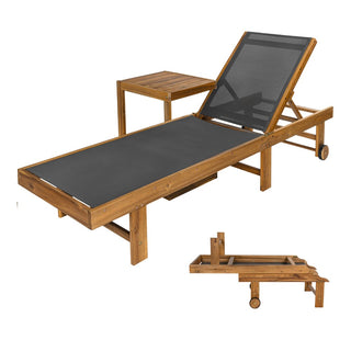 Briarwind Coastal Modern Acacia Wood Mesh 3-Position Outdoor foldable Chaise Lounge Set with Side Table