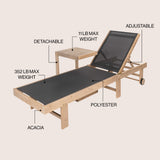 Briarwind Coastal Modern Acacia Wood Mesh 3-Position Outdoor foldable Chaise Lounge Set with Side Table