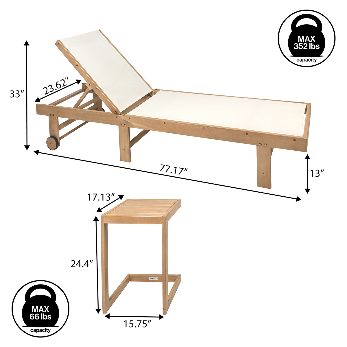 Briarwind Coastal Modern Acacia Wood Mesh 3-Position Outdoor foldable Chaise Lounge Set with Side Table