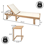 Briarwind Coastal Modern Acacia Wood Mesh 3-Position Outdoor foldable Chaise Lounge Set with Side Table