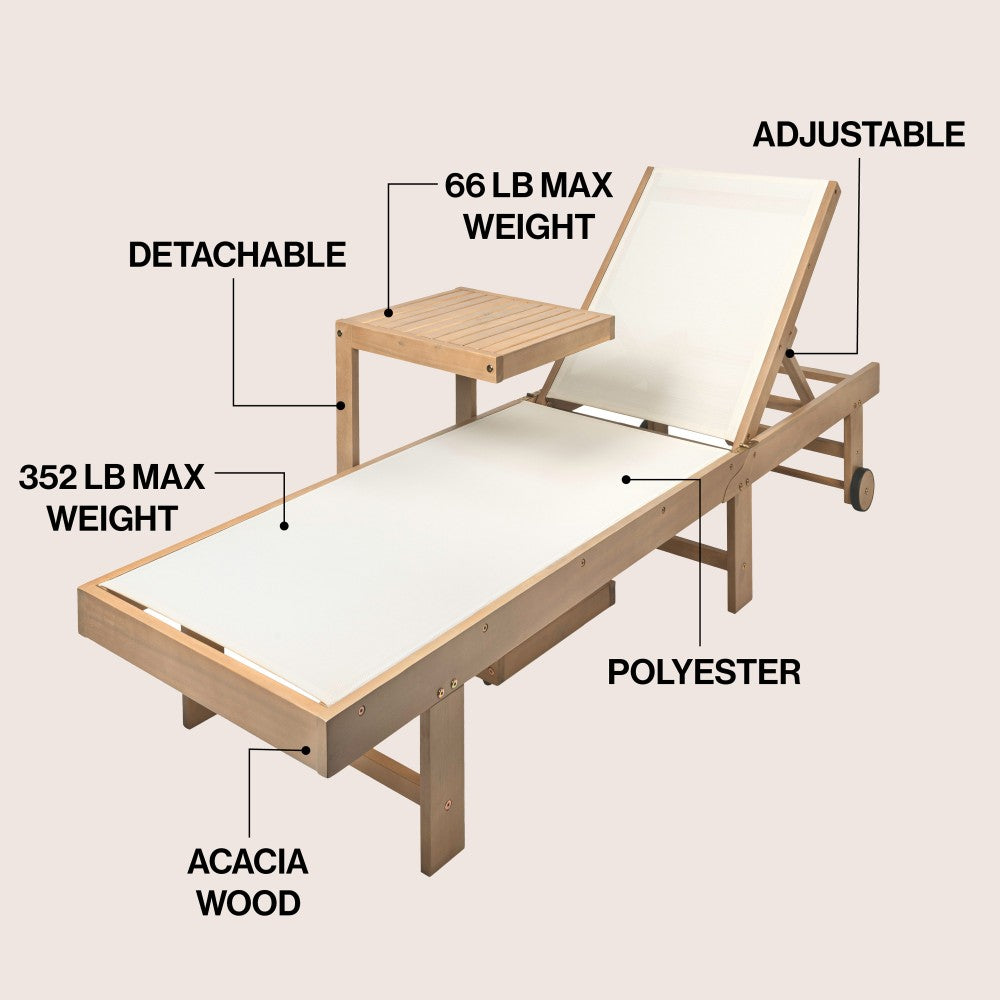 Briarwind Coastal Modern Acacia Wood Mesh 3-Position Outdoor foldable Chaise Lounge Set with Side Table
