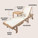 Briarwind Coastal Modern Acacia Wood Mesh 3-Position Outdoor foldable Chaise Lounge Set with Side Table