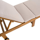 Flarevine 77.17"x23.62" Modern Classic Foldable Adjustable Wood Chaise Outdoor Lounge Chair with Cushion & Wheels
