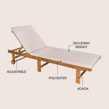 Flarevine 77.17"x23.62" Modern Classic Foldable Adjustable Wood Chaise Outdoor Lounge Chair with Cushion & Wheels