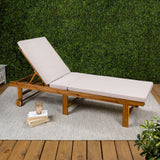 Flarevine 77.17"x23.62" Modern Classic Foldable Adjustable Wood Chaise Outdoor Lounge Chair with Cushion & Wheels