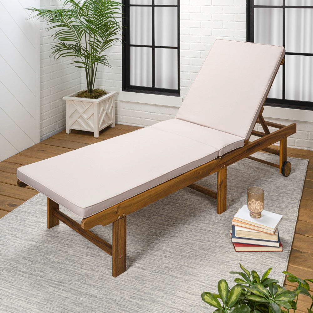 Flarevine 77.17"x23.62" Modern Classic Foldable Adjustable Wood Chaise Outdoor Lounge Chair with Cushion & Wheels