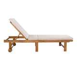 Flarevine 77.17"x23.62" Modern Classic Foldable Adjustable Wood Chaise Outdoor Lounge Chair with Cushion & Wheels
