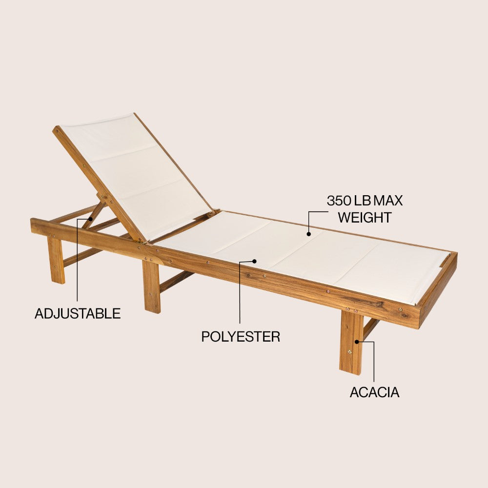 Marigale 77.17"x26.38" Modern Minimalist Foldable Adjustable Wood Chaise Outdoor Lounge Chair