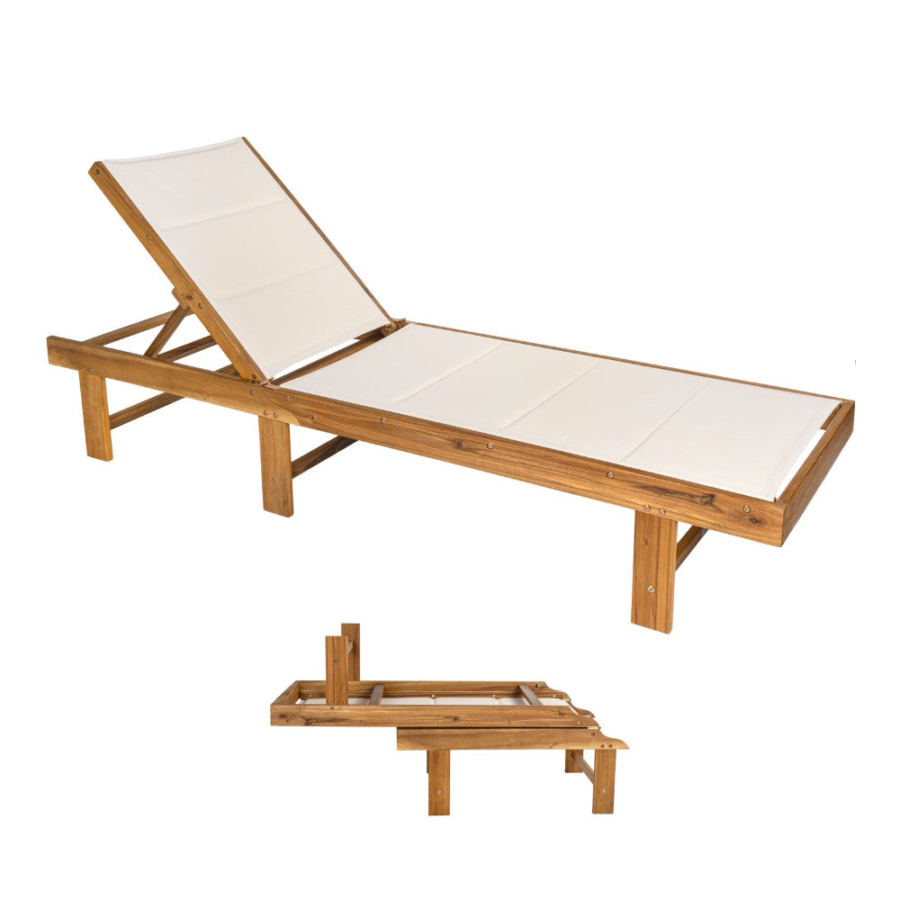 Marigale 77.17"x26.38" Modern Minimalist Foldable Adjustable Wood Chaise Outdoor Lounge Chair