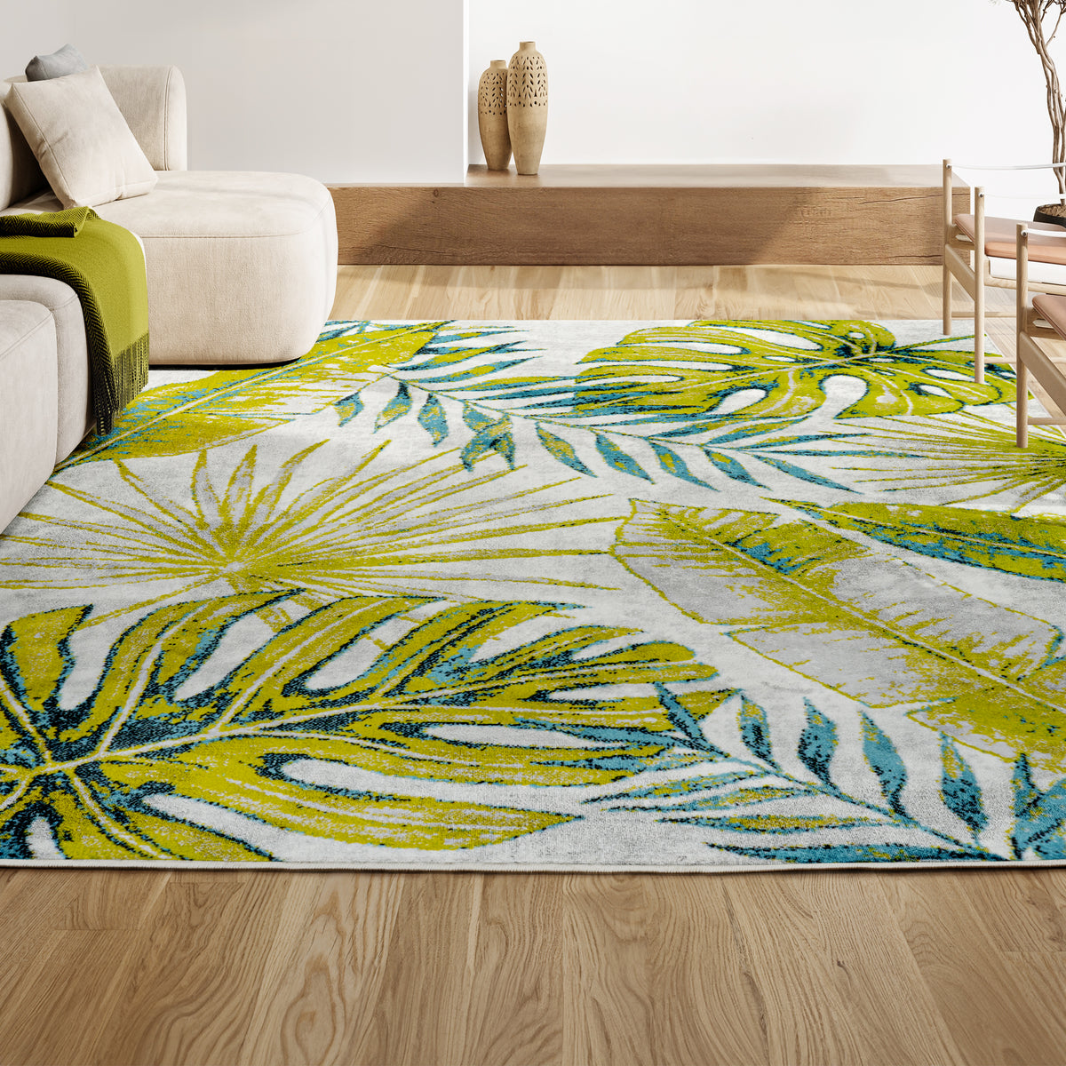 Philodendron Tropical Leaves Area Rug