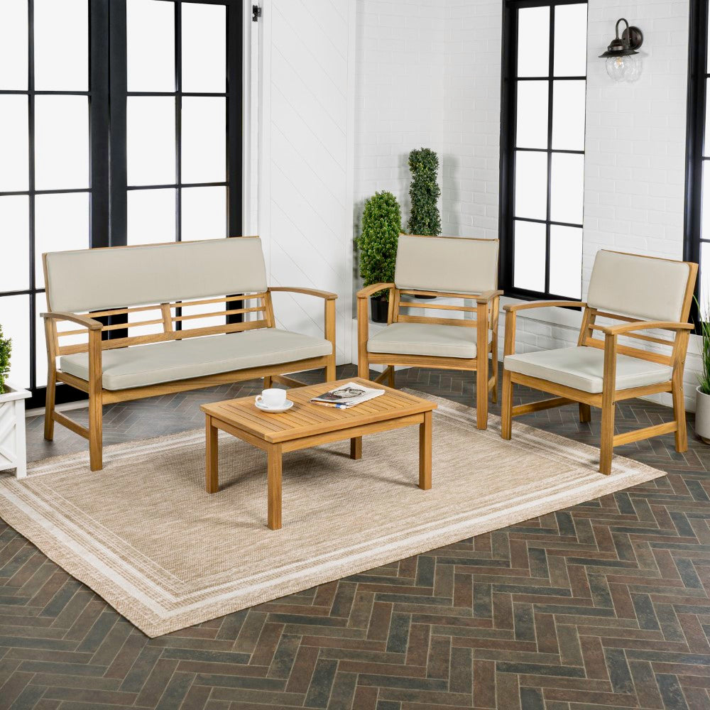 Chillrest 4-Piece Modern Coastal Acacia Wood Conversation Outdoor Patio Set with Cushions