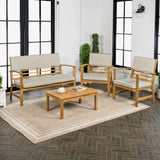 Chillrest 4-Piece Modern Coastal Acacia Wood Conversation Outdoor Patio Set with Cushions