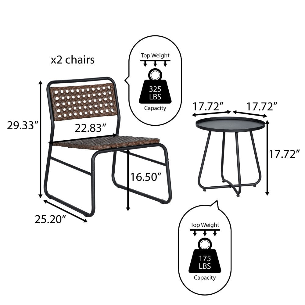 Acanva 3-Piece Mid-Century Modern Faux Rattan Conversation Outdoor Patio Set