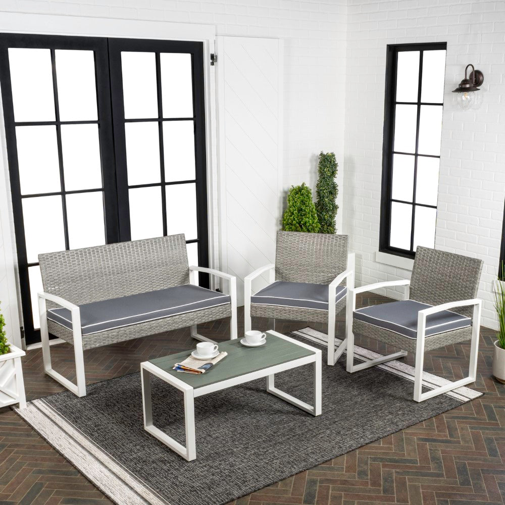 Conway 4-Piece Modern Coastal Faux Wicker Conversation Outdoor Patio Set