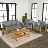Alarice 4-Piece Modern Bohemian Acacia Wood Outdoor Patio Set with Cushions and Plain Decorative Pillows