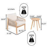 Peacock 3-Piece Modern Bohemian Roped Acacia Wood Conversation Outdoor Patio Set with Cushions