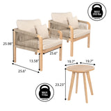 Emberfern 3-Piece Modern Bohemian Roped Corner Acacia Wood Conversation Outdoor Patio Set with Cushions