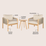 Emberfern 3-Piece Modern Bohemian Roped Corner Acacia Wood Conversation Outdoor Patio Set with Cushions
