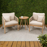 Emberfern 3-Piece Modern Bohemian Roped Corner Acacia Wood Conversation Outdoor Patio Set with Cushions