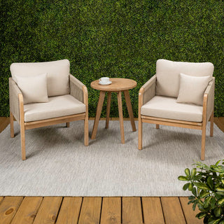 Emberfern 3-Piece Modern Bohemian Roped Corner Acacia Wood Conversation Outdoor Patio Set with Cushions