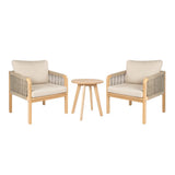 Emberfern 3-Piece Modern Bohemian Roped Corner Acacia Wood Conversation Outdoor Patio Set with Cushions