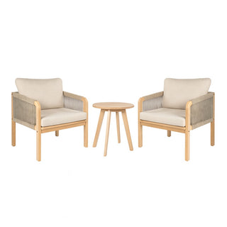 Emberfern 3-Piece Modern Bohemian Roped Corner Acacia Wood Conversation Outdoor Patio Set with Cushions
