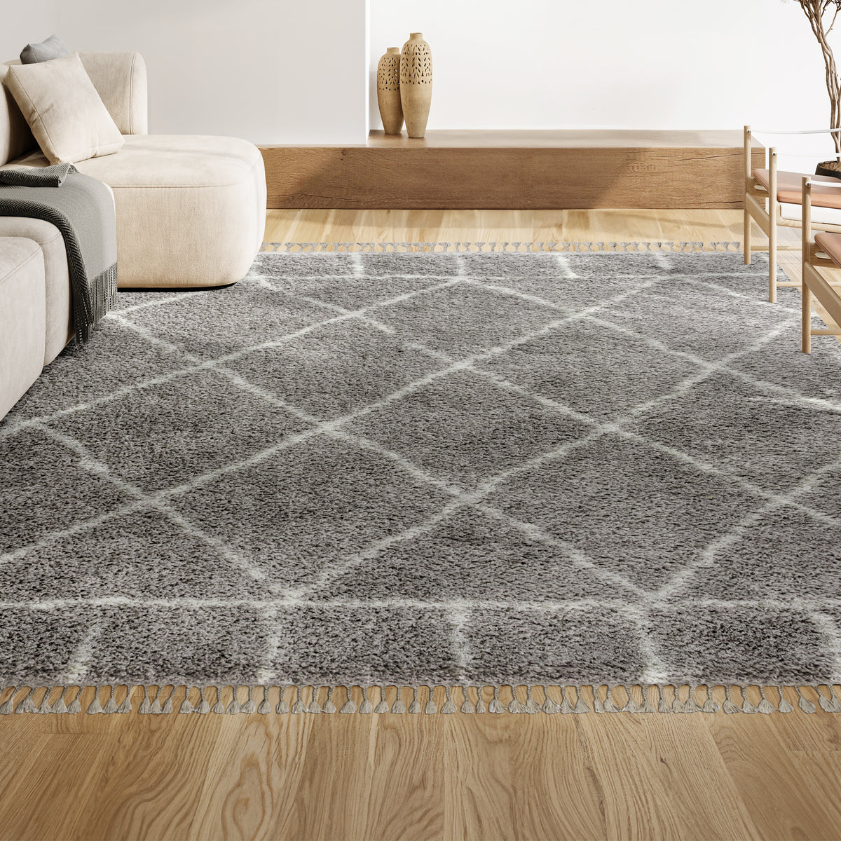Denver Mercer Shag Plush Tassel Area Rug