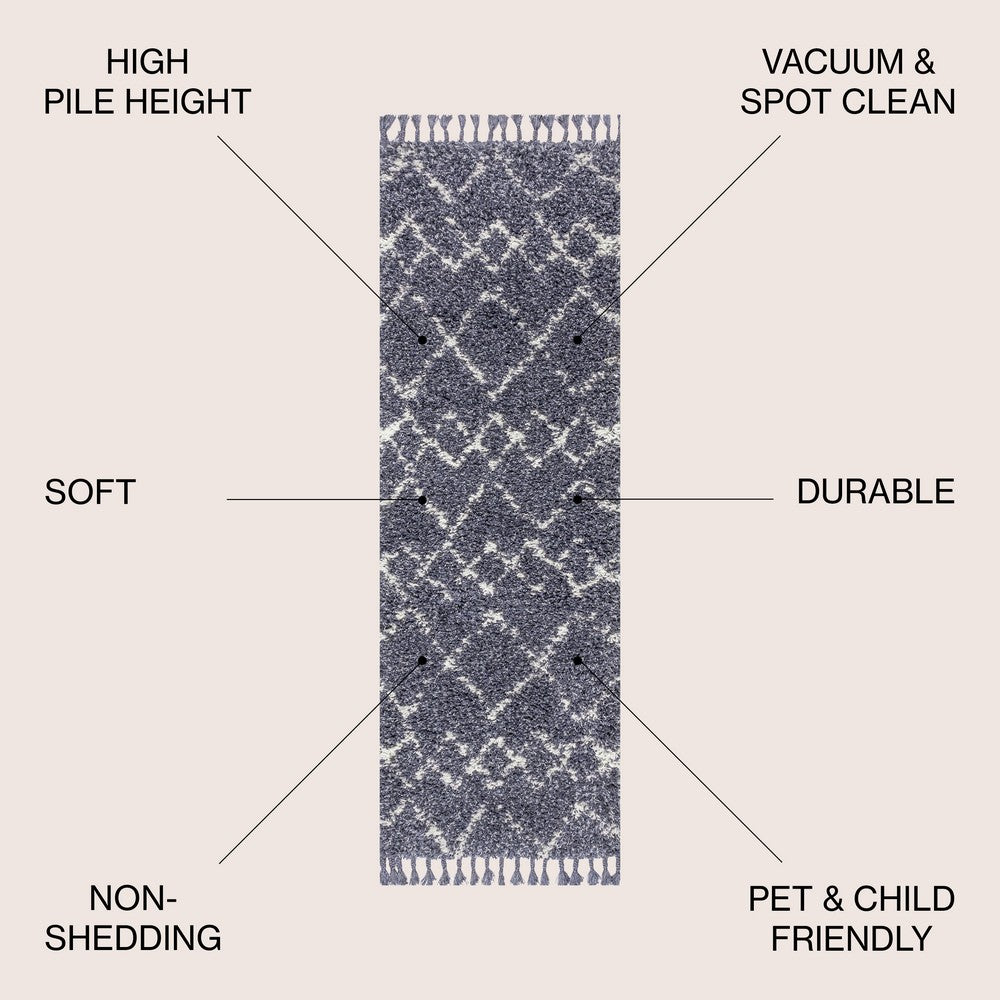 Eden Mercer Shag Plush Tassel Area Rug