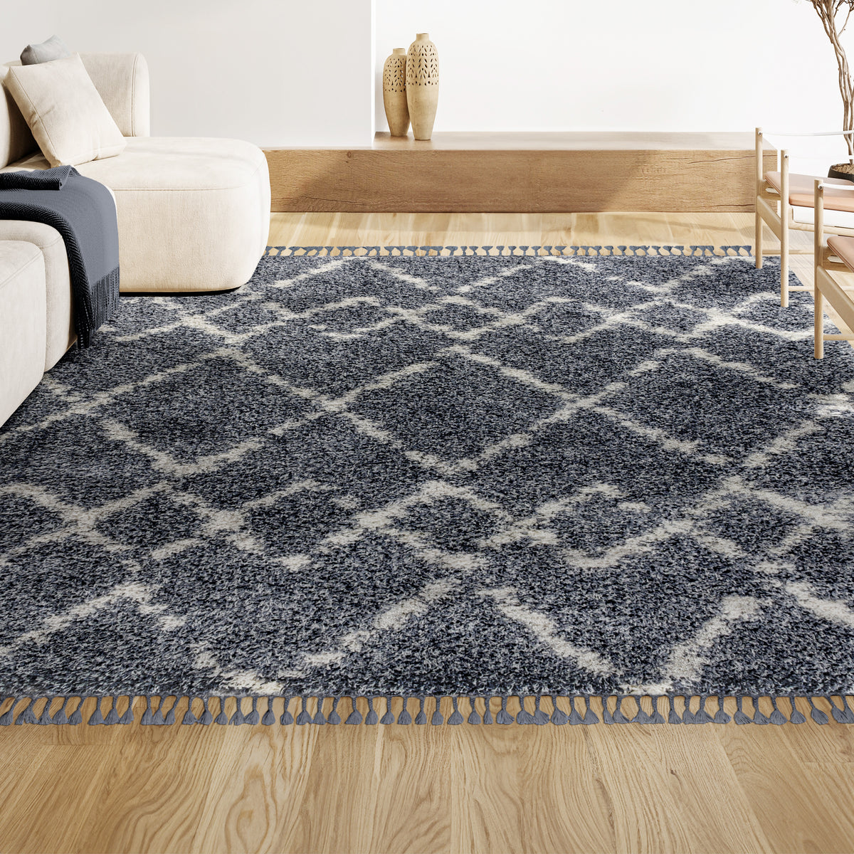 Eden Mercer Shag Plush Tassel Area Rug