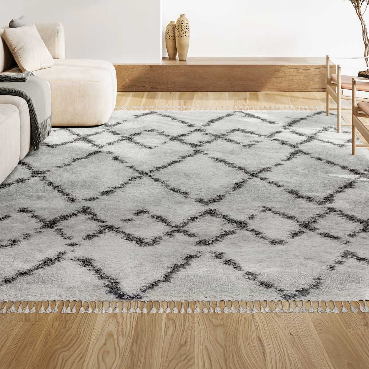 Eden Mercer Shag Plush Tassel Area Rug