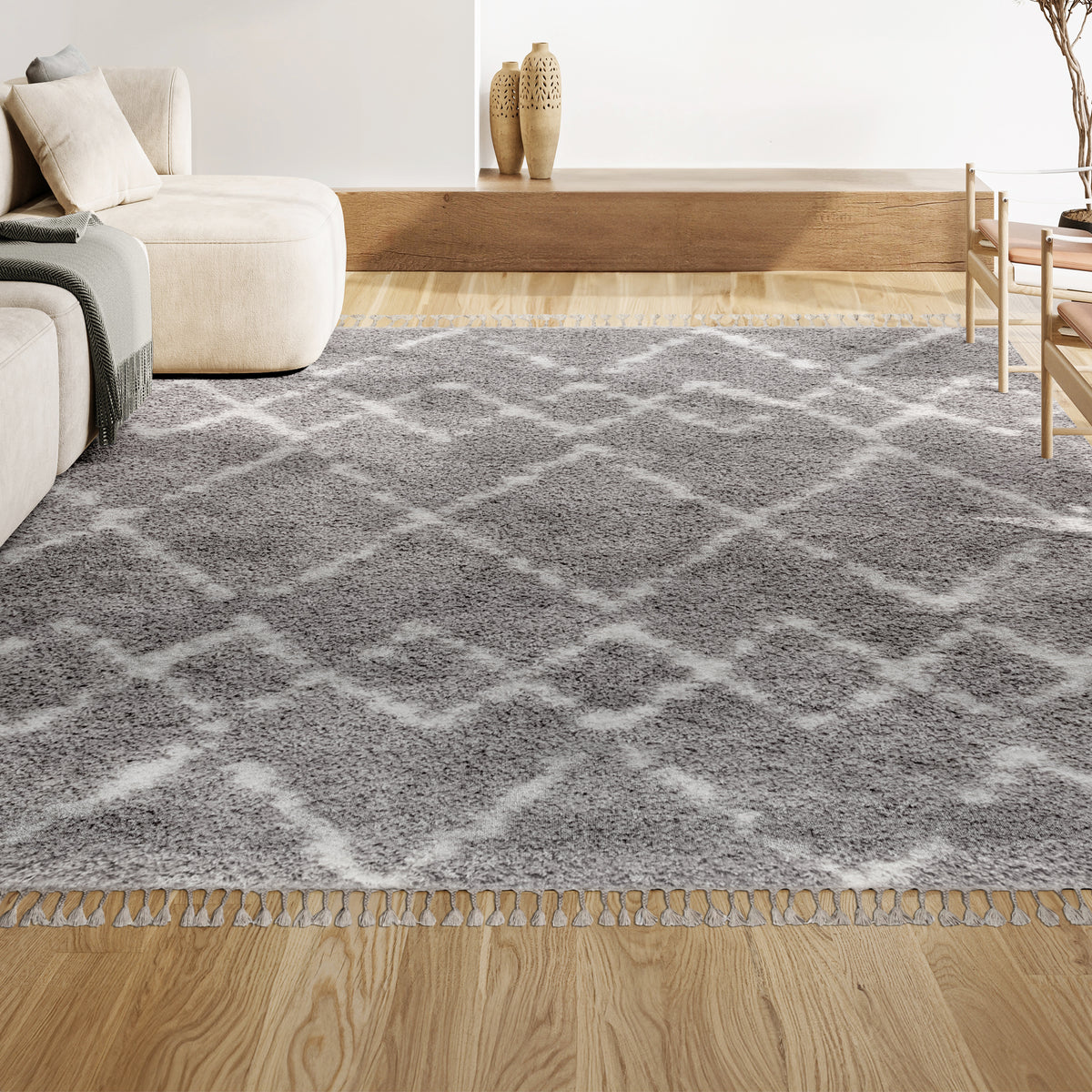 Eden Mercer Shag Plush Tassel Area Rug