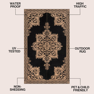 Stonegrove Medallion Border Foldable Waterproof Reversible Plastic Straw Area Rug