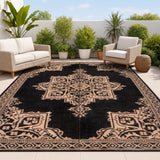 Stonegrove Medallion Border Foldable Waterproof Reversible Plastic Straw Area Rug
