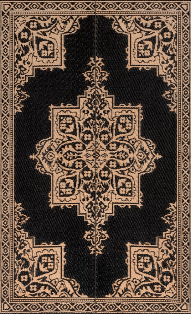 Stonegrove Medallion Border Foldable Waterproof Reversible Plastic Straw Area Rug