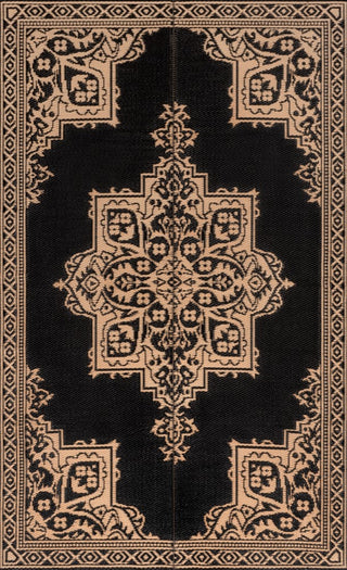 Stonegrove Medallion Border Foldable Waterproof Reversible Plastic Straw Area Rug