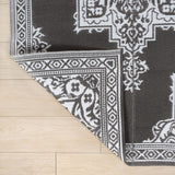 Stonegrove Medallion Border Foldable Waterproof Reversible Plastic Straw Area Rug