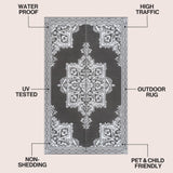 Stonegrove Medallion Border Foldable Waterproof Reversible Plastic Straw Area Rug