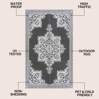Stonegrove Medallion Border Foldable Waterproof Reversible Plastic Straw Area Rug